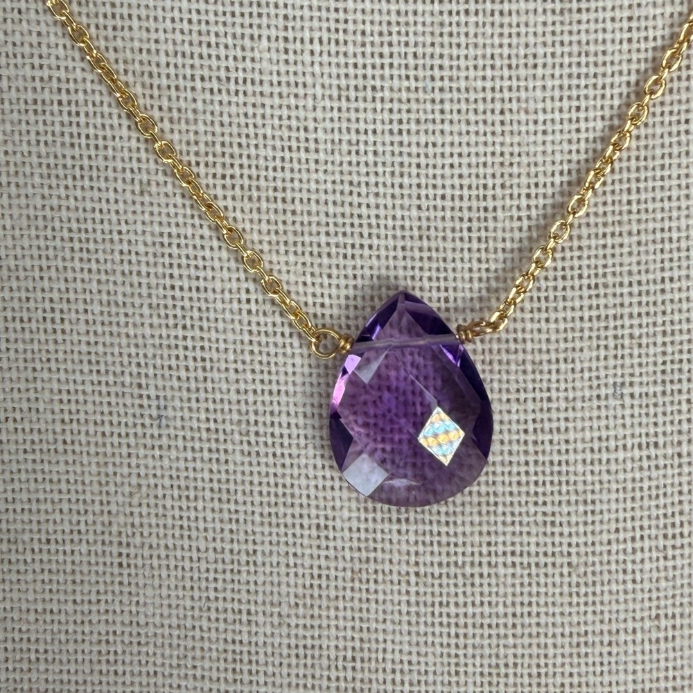 π Stunning South African Amethyst Faceted Necklace β 18K Gold Plated Over 925 π - Picture 3 of 10
